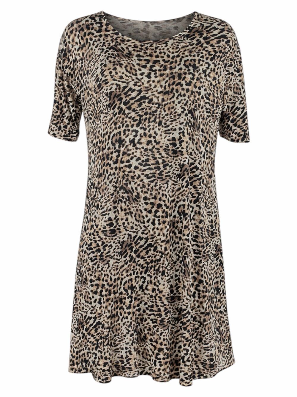 Soma Short Sleeve Animal Printed Soft Jersey Mini Dress Brown Black Size S